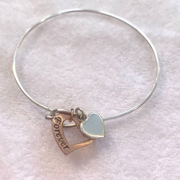Friends Forever Rose Gold & Crystal Heart Charm Bracelet Silver Finish - Picture 3 of 4